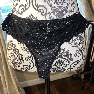 Women's Black Lace & Polka Dot Thong Panty